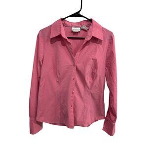 Worthington Womens Pink Button-Up Long-Sleeve Stretch Shirt Size 10 Workwear